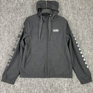 Vans Off The Wall Windbreaker Jacket Black White Mens M Skater Street Y2K Grunge
